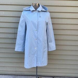 Gallery women’s hooded light blue Raincoat never worn.Hood is removable.